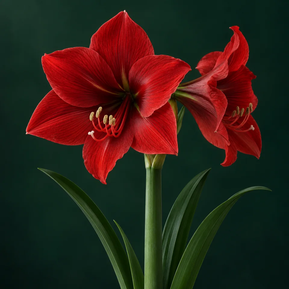 Amarilis sobre un fondo verde oscuro