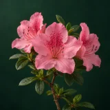 Pink azalea with speckled open flowers against dark green