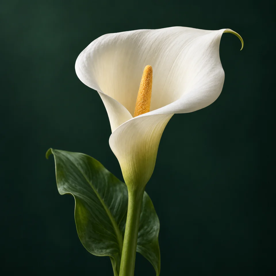 Calla lily against a dark green background