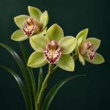 Cymbidium orchid against a dark green background