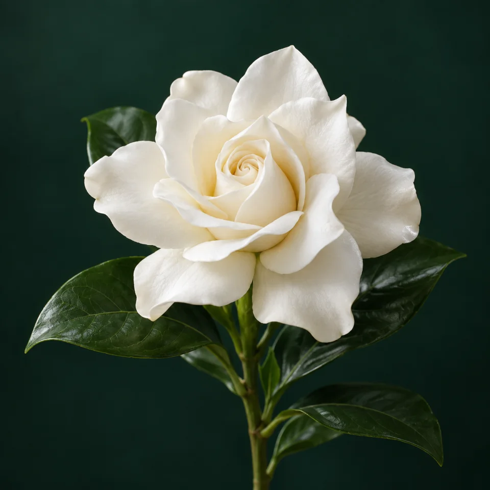 Gardenia against a dark green background