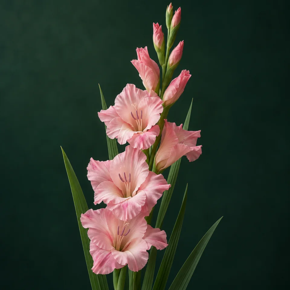 Gladiolus against a dark green background
