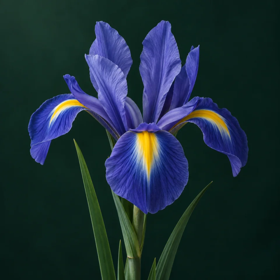 Iris sobre un fondo verde oscuro