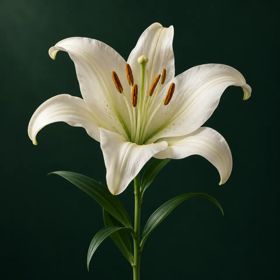 Lilium blanco abierto sobre un fondo verde oscuro