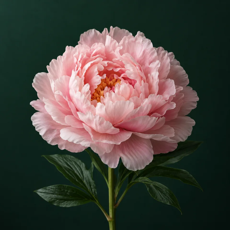 Peony against a dark green background