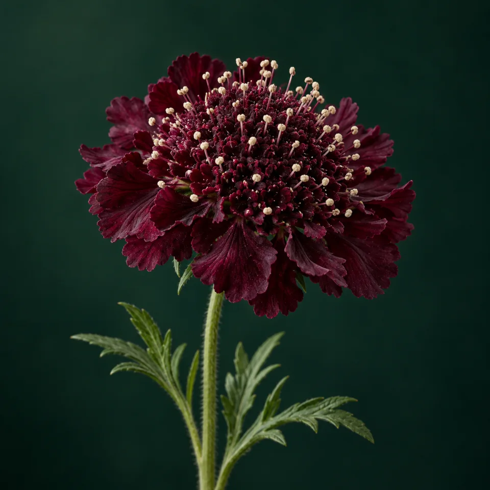 Scabiosa against a dark green background