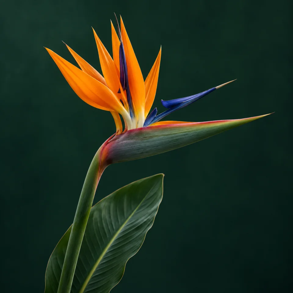 Bird of paradise against a dark green background